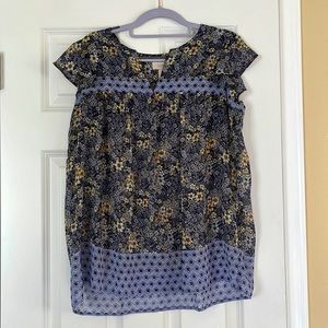 LOFT Outlet floral blue butterfly sleeve blouse